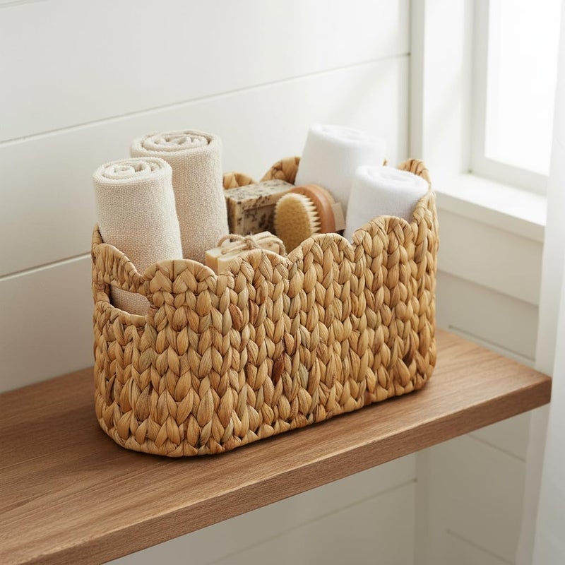 Coeusy Toilet Paper Storage Basket,Scalloped Wicker Basket for Bathroom Organizers and Storage,Hand-Woven Rattan Bathroom Decor Accessories,Natural Water Hyacinth - Image 3
